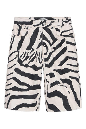 denim wide leg jorts met zebraprint - ecru