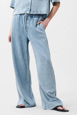 denim wide leg high waist broek light blue denim