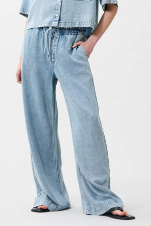 denim wide leg high waist broek light blue denim