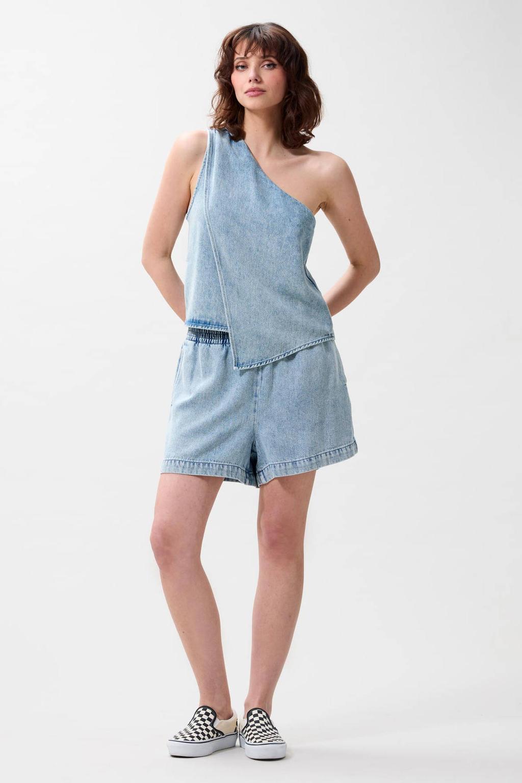 Light blue denim dames Catwalk Junkie loose short van lyocell met regular waist, elastische tailleband en effen
