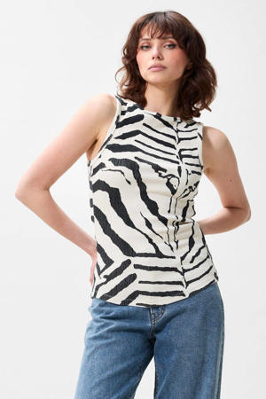 katoenen top met zebraprint - beige