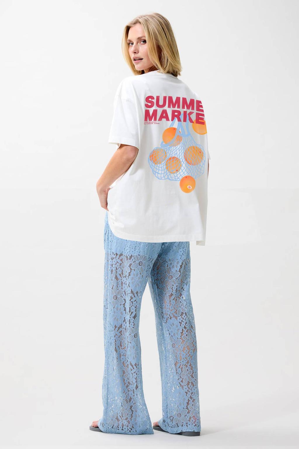 Ecru dames Catwalk Junkie T-shirt van katoen met backprint, korte mouwen en ronde hals