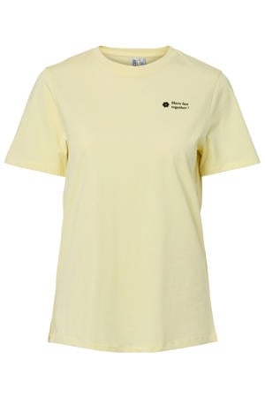 rechtvallend T-shirt met backprint - lichtgeel