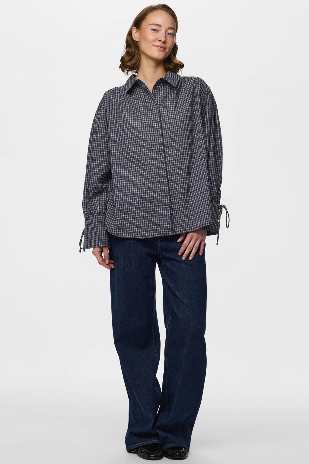 PIECES geruite blouse - donkerblauw