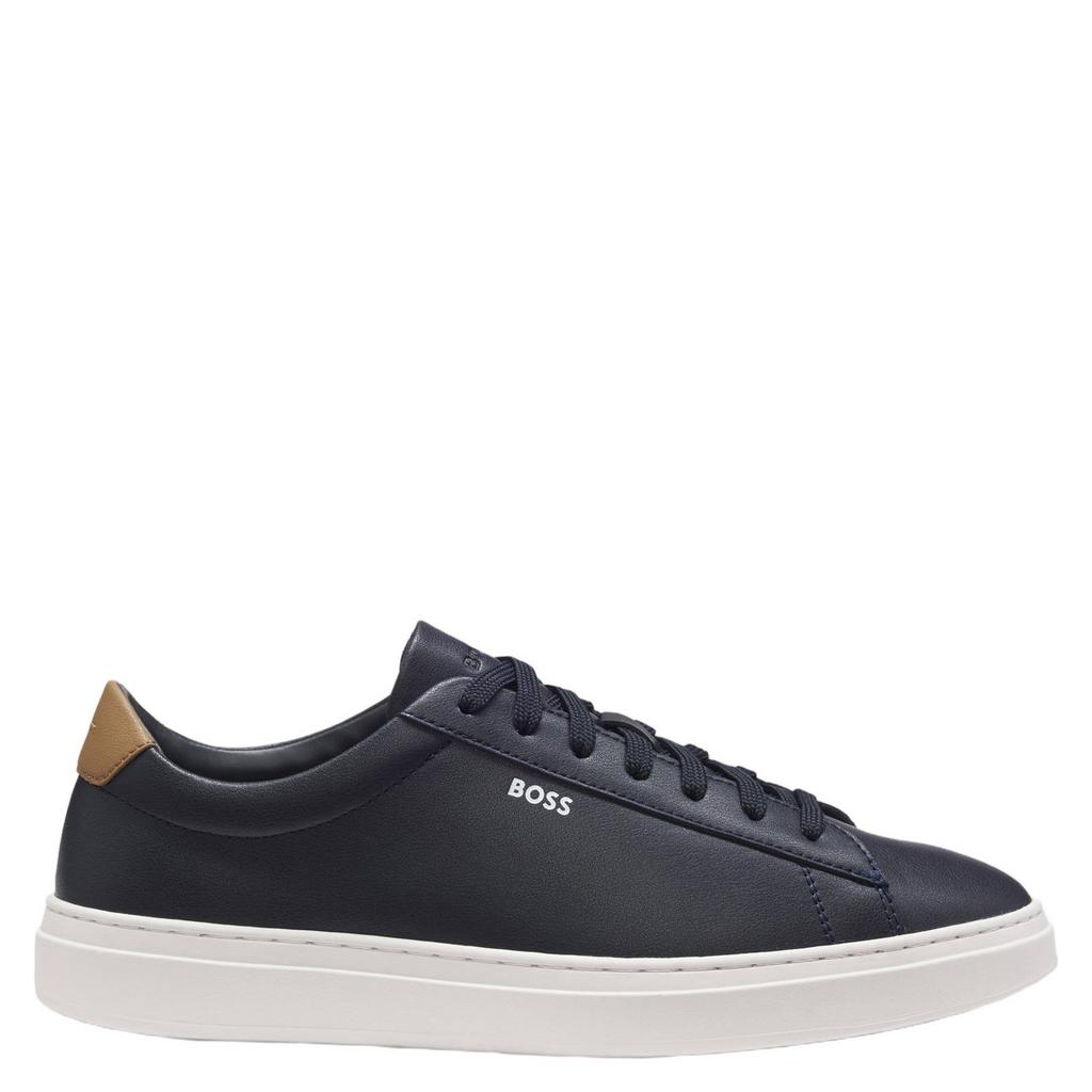 Antraciet en lichtgrijze heren BOSS Kieran leren sneakers met veters