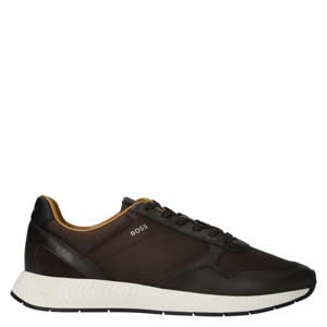 leren sneakers met logo - donkerbruin
