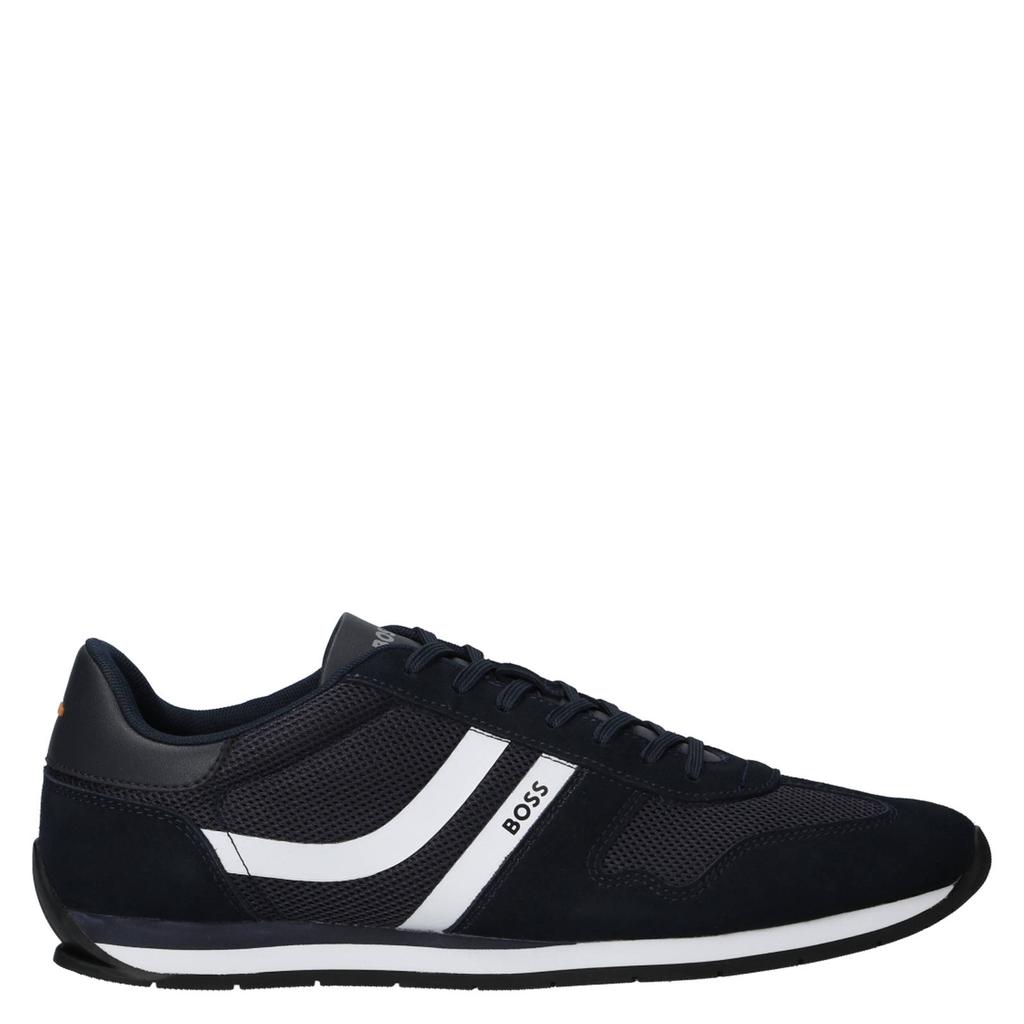 Donkerblauwe heren BOSS Orange suède sneakers - met veters