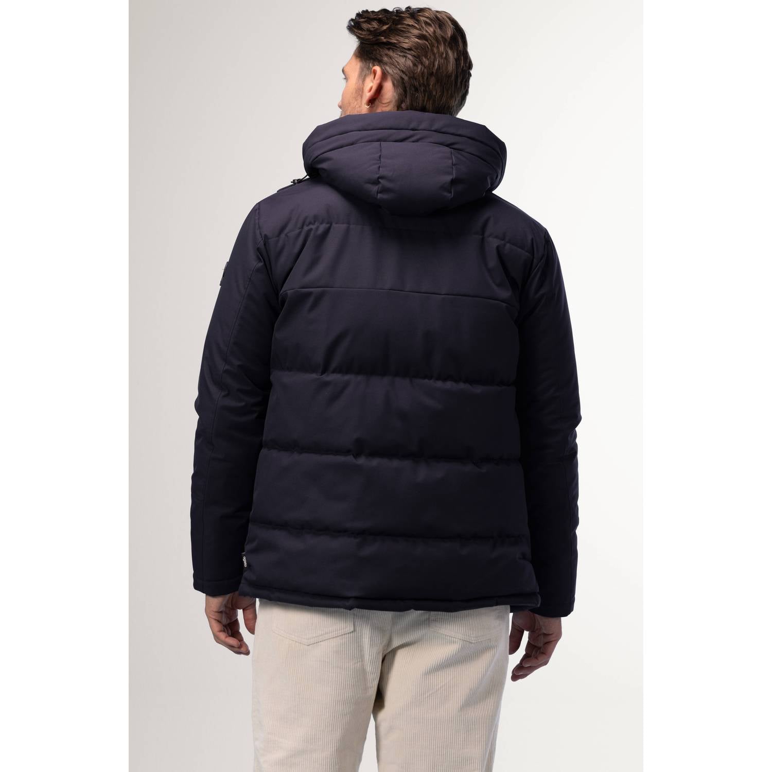 Agiato winterjas met imitatiebontkraag donkerblauw