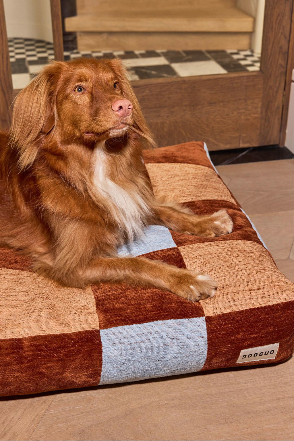 Dogguo Hondenkussen BLOCK-BED-BROWN/BEIGE/BLUE-M
