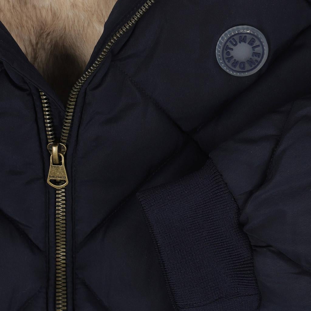 Donkerblauwe meisjes Tumble 'n Dry quilted winterjas van polyester met lange mouwen en ritssluiting