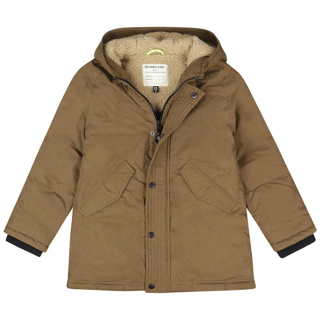 Lichtkaki jongens Tumble 'n Dry katoenen winterjas met lange mouwen en rits- en drukknoopsluiting