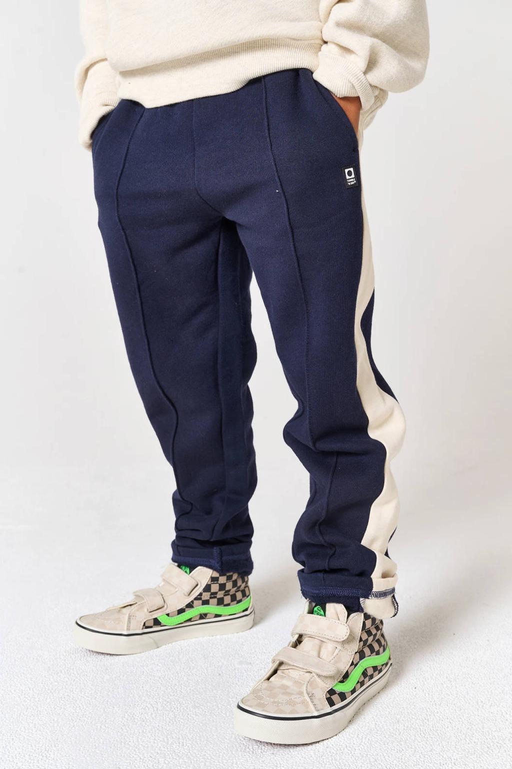 Donkerblauwe jongens Tumble 'n Dry joggingbroek van sweat materiaal met elastische tailleband met koord