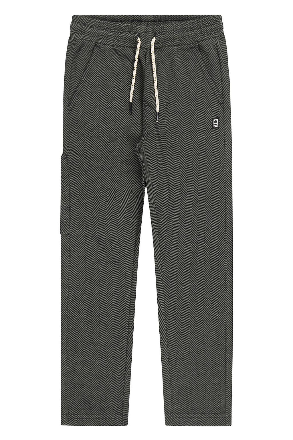 Donkergroene jongens Tumble 'n Dry gemêleerde jacquard cargobroek met elastische tailleband met koord en melée print