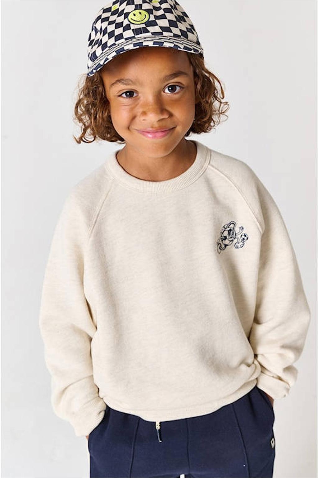 Beige jongens Tumble 'n Dry sweater met backprint, lange mouwen en ronde hals