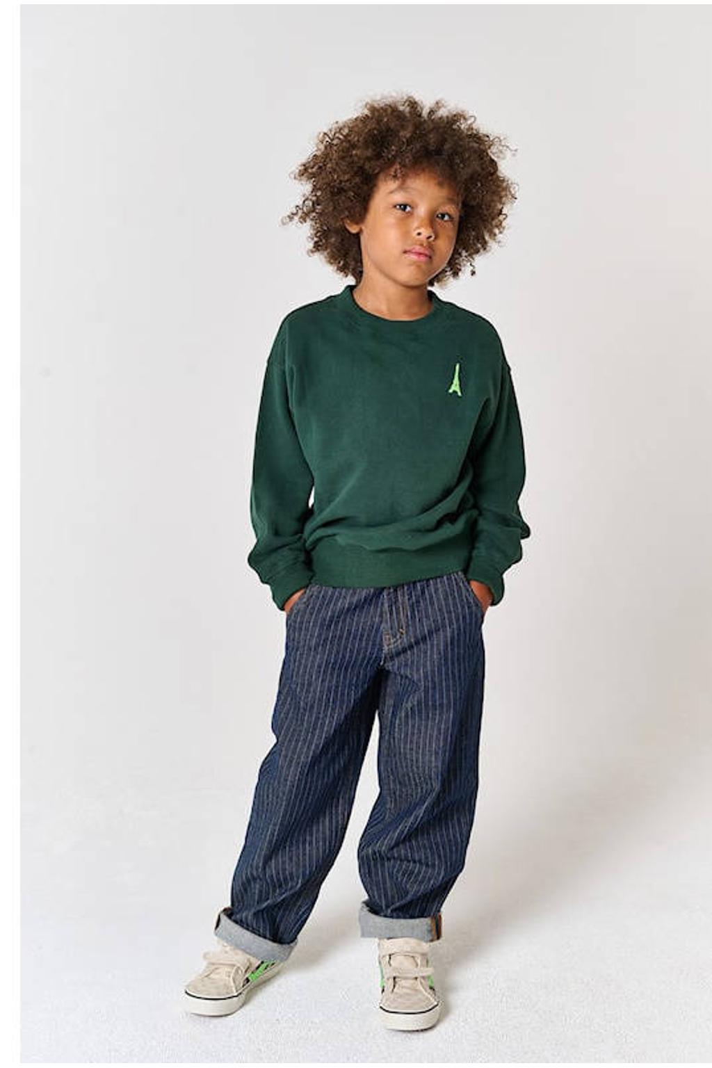 Donkergroene jongens Tumble 'n Dry sweater met backprint, lange mouwen en ronde hals