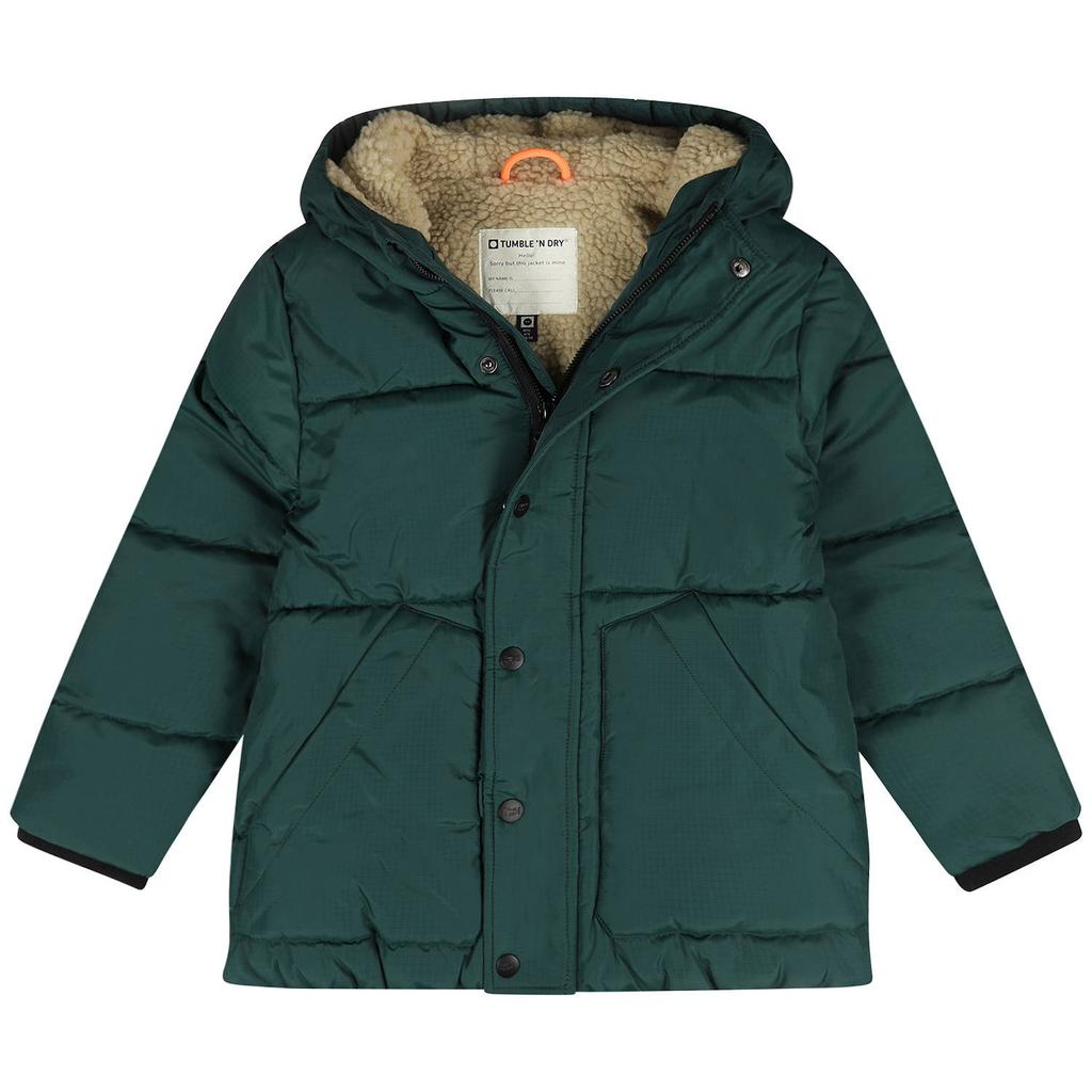 Donkergroene jongens Tumble 'n Dry winterjas van polyester met lange mouwen en rits- en drukknoopsluiting