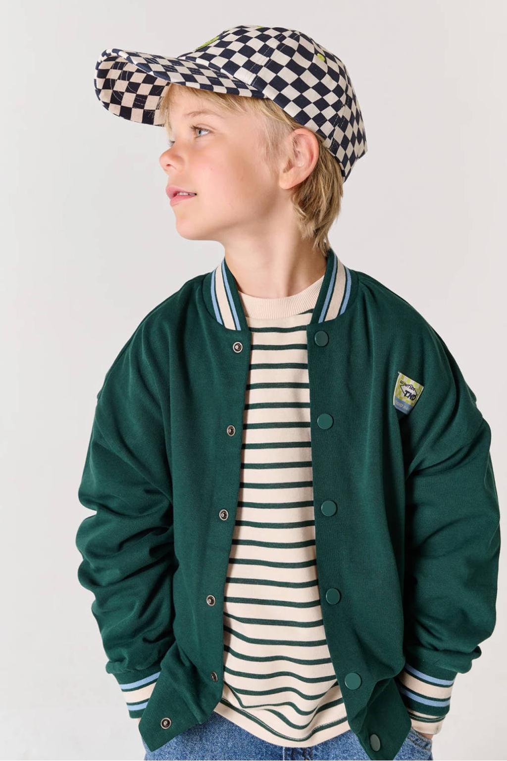 Donkergroene jongens Tumble 'n Dry bomberjack bies met lange mouwen, ronde hals en drukknoopsluiting
