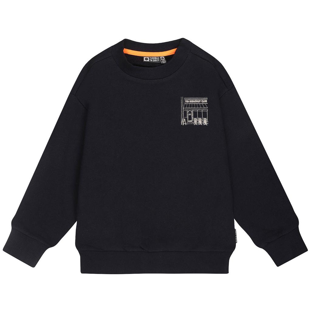 Donkerblauwe jongens Tumble 'n Dry sweater met backprint, lange mouwen en ronde hals