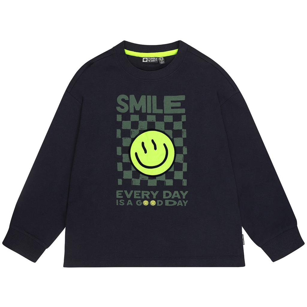Donkerblauwe jongens Tumble 'n Dry longsleeve met printopdruk, lange mouwen en ronde hals