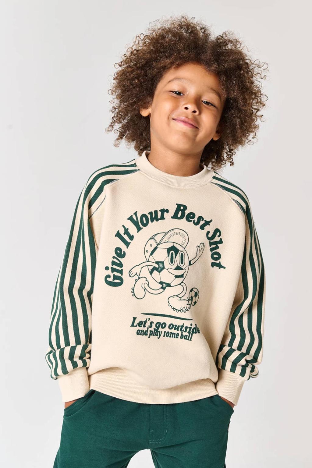 Crème jongens Tumble 'n Dry sweater met printopdruk, lange mouwen, ronde hals en contrast bies