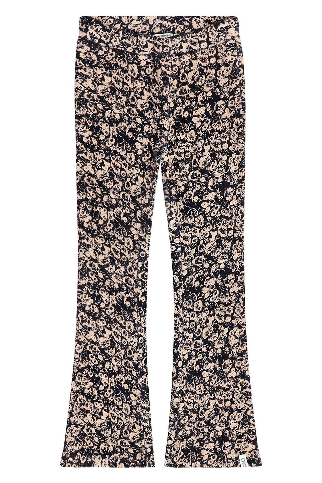 Donkerblauwe meisjes Tumble 'n Dry flared gebloemde broek met elastische tailleband