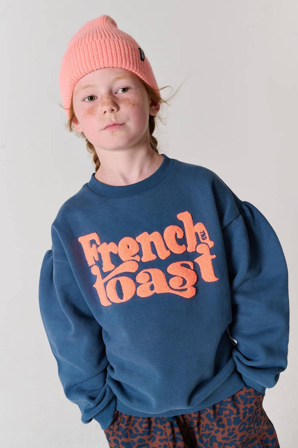 Grijsblauwe meisjes Tumble 'n Dry sweater blauw met tekst print, lange mouwen en ronde hals