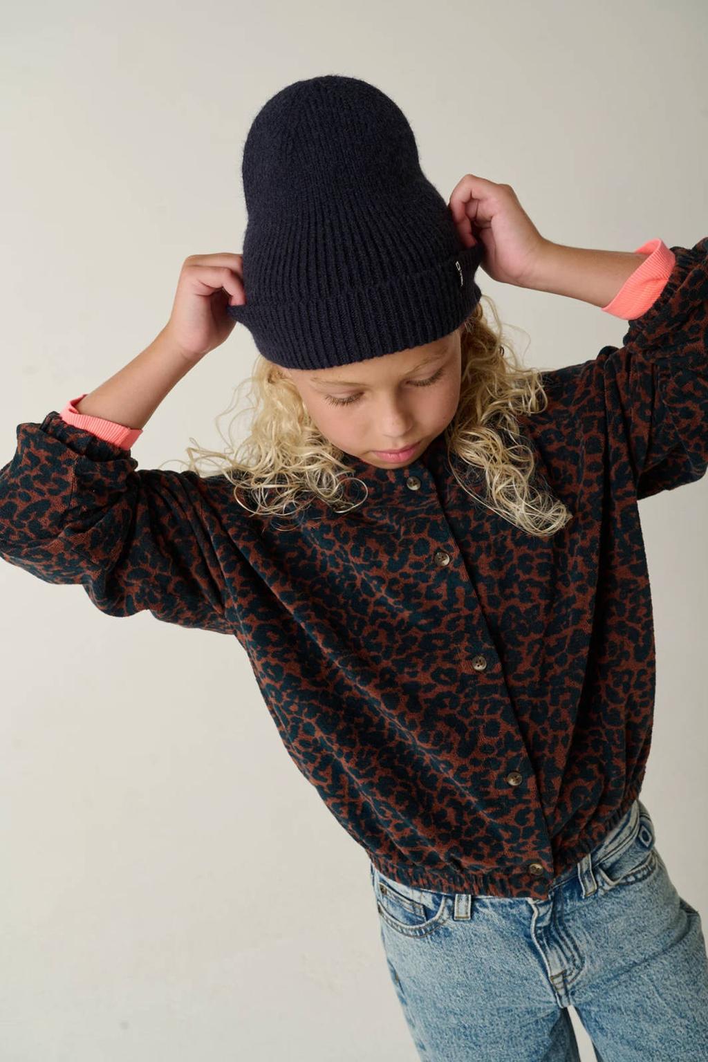 Tumble 'n Dry katoenen gebreid vest met panterprint - donkerbruin