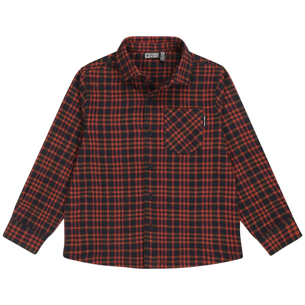 Donkerblauw en rode jongens Tumble 'n Dry geruit overhemd met lange mouwen, klassieke kraag en knoopsluiting