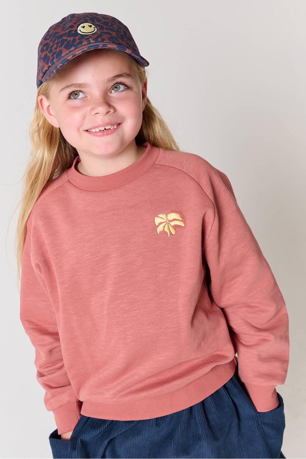 Oudroze meisjes Tumble 'n Dry sweater met backprint, lange mouwen en ronde hals