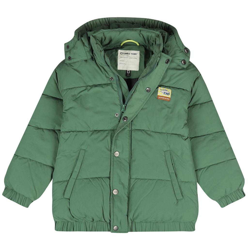 Groene jongens Tumble 'n Dry winterjas van polyamide met lange mouwen, rits- en drukknoopsluiting en elastische boord