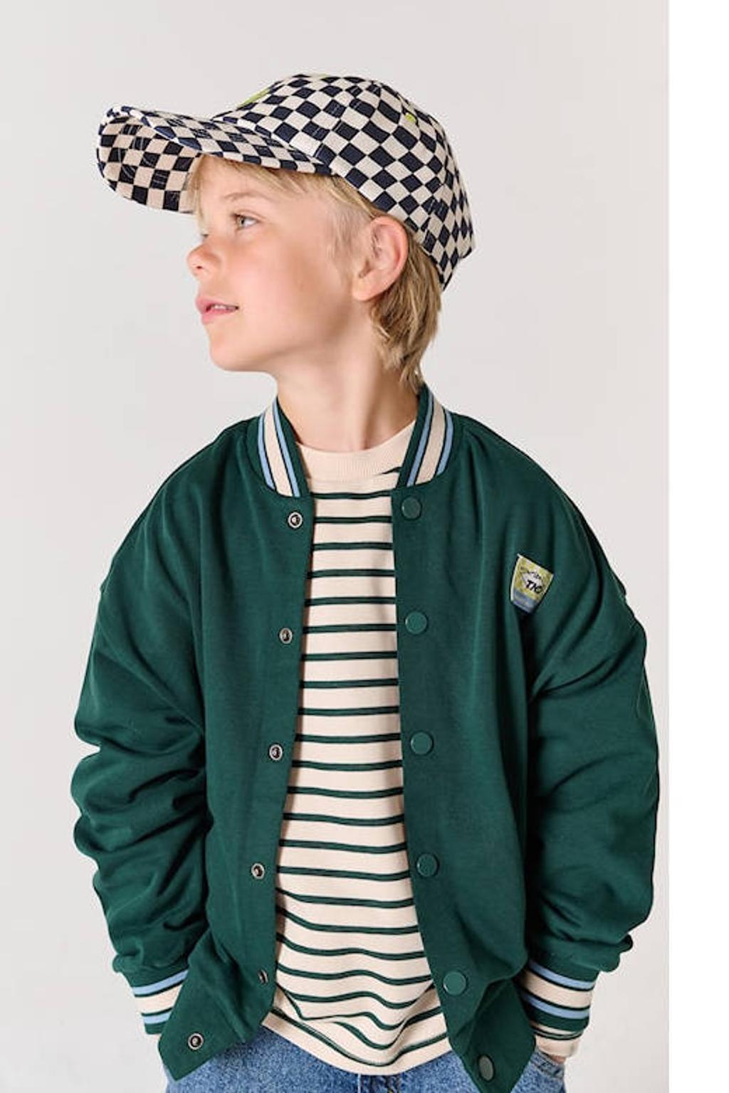 Donkergroene jongens Tumble 'n Dry gestreepte longsleeve van katoen-polyester met lange mouwen, ronde hals en borduursels