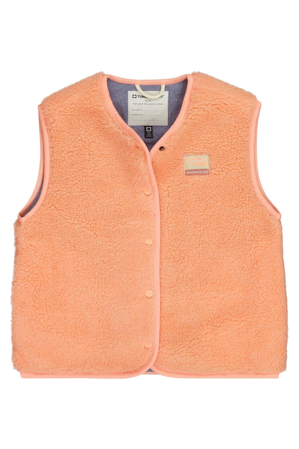 Oranje meisjes Tumble 'n Dry teddy bodywarmer van polyester met ronde hals en drukknoopsluiting