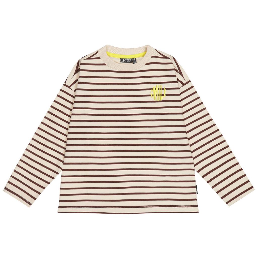 Donkerblauwe jongens Tumble 'n Dry gestreepte longsleeve van katoen-polyester met lange mouwen, ronde hals en borduursels