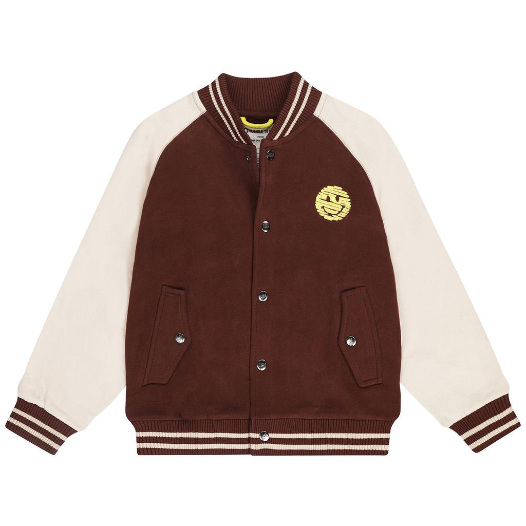 Donkerblauwe jongens Tumble 'n Dry junior bomberjack bies met lange mouwen, ronde hals en drukknoopsluiting