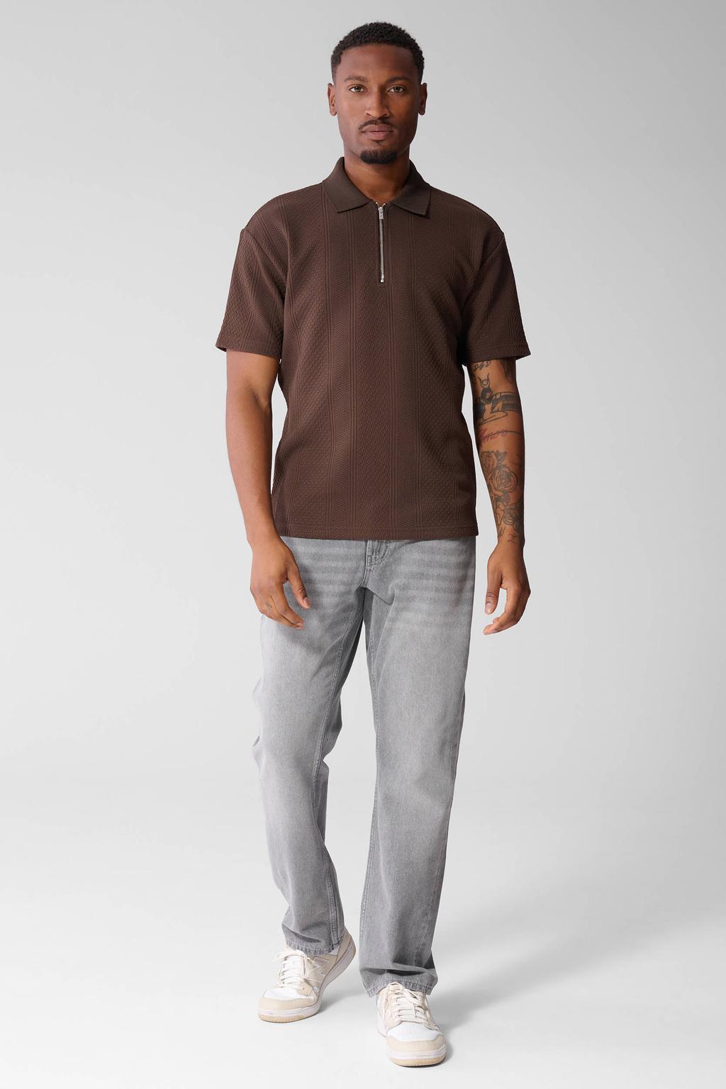 Donkerblauwe heren Shoeby regular fit gebreide polo met effen en korte mouwen