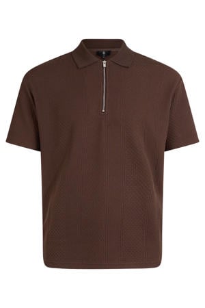 regular fit gebreide polo - donkerbruin