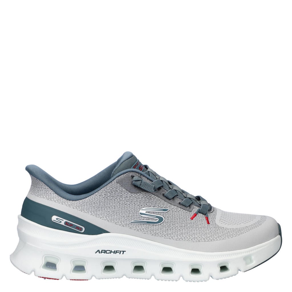 Lichtgrijze heren Skechers Hands Free Slip-Ins Arch Fit Glide-Step sneakers van textiel met elastische veters
