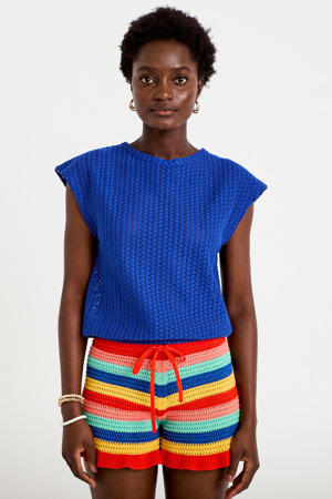 top met textuur blauw