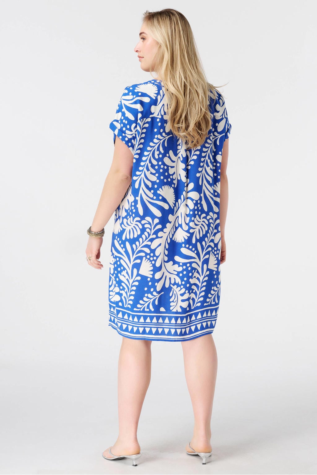 Blauwe dames MS Mode zomerjurk van viscose met korte mouwen en V-hals