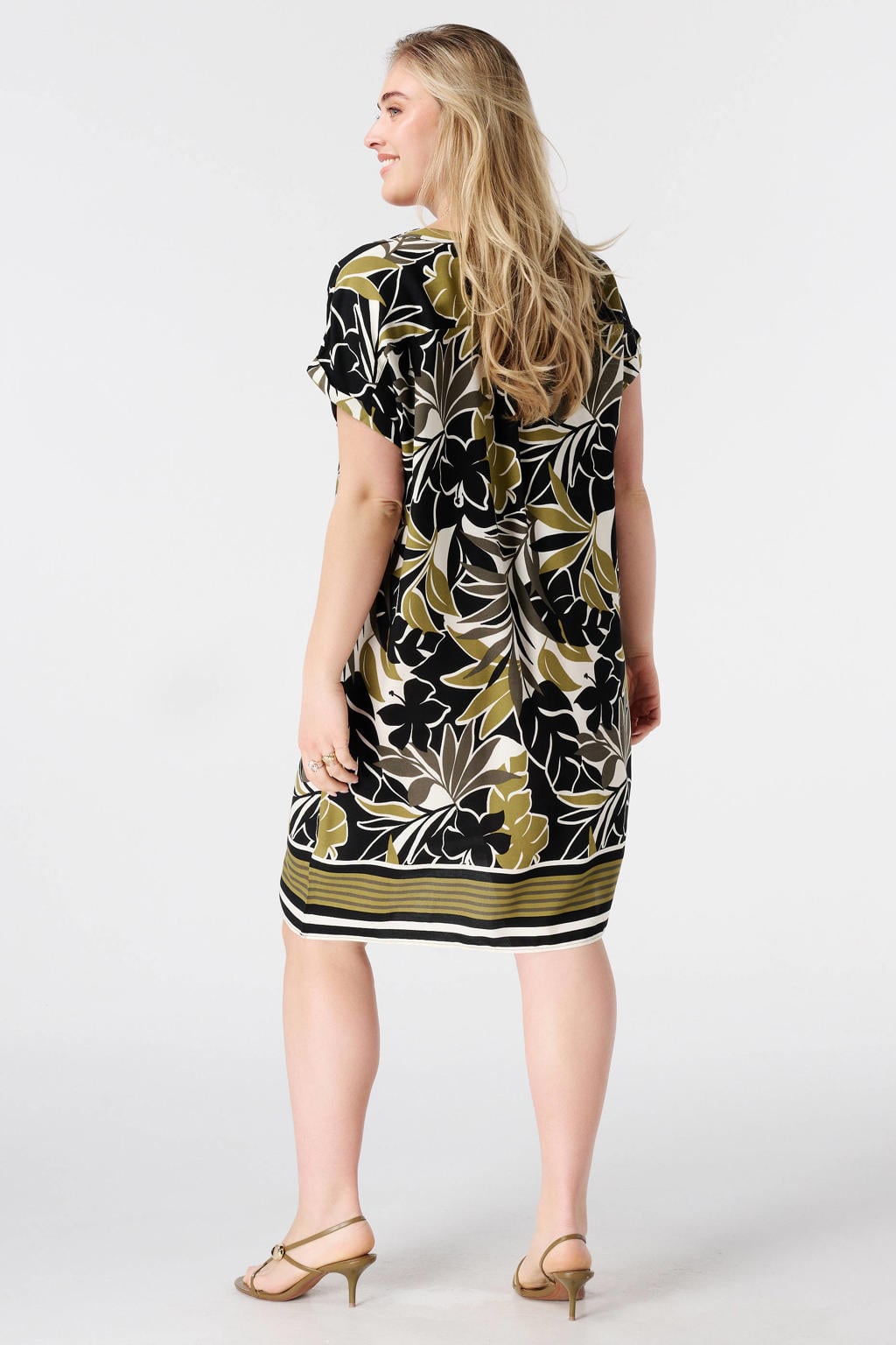 Groene dames MS Mode zomerjurk van viscose met korte mouwen en V-hals