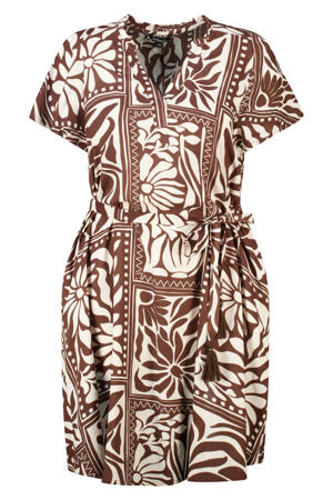 zomerjurk met ceintuur en print Plus Size - bruin