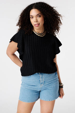 top met textuur zwart