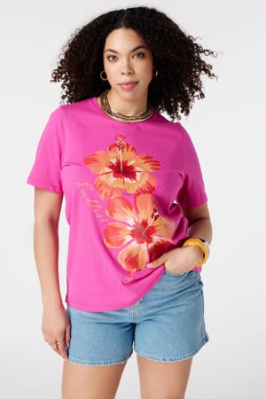 rechtvallend T-shirt met print Plus Size - roze