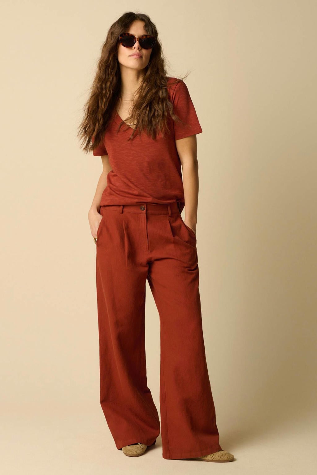 Sissy-Boy wide leg broek met linnen - bruin