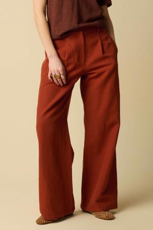 wide leg fit broek met riemlussen en linnen - bruin