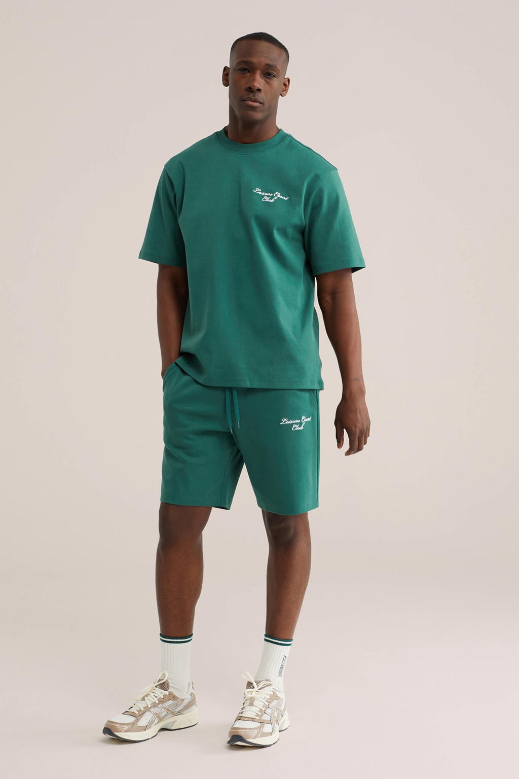 Groene heren WE Fashion oversized T-shirt van katoen met backprint, korte mouwen en ronde hals