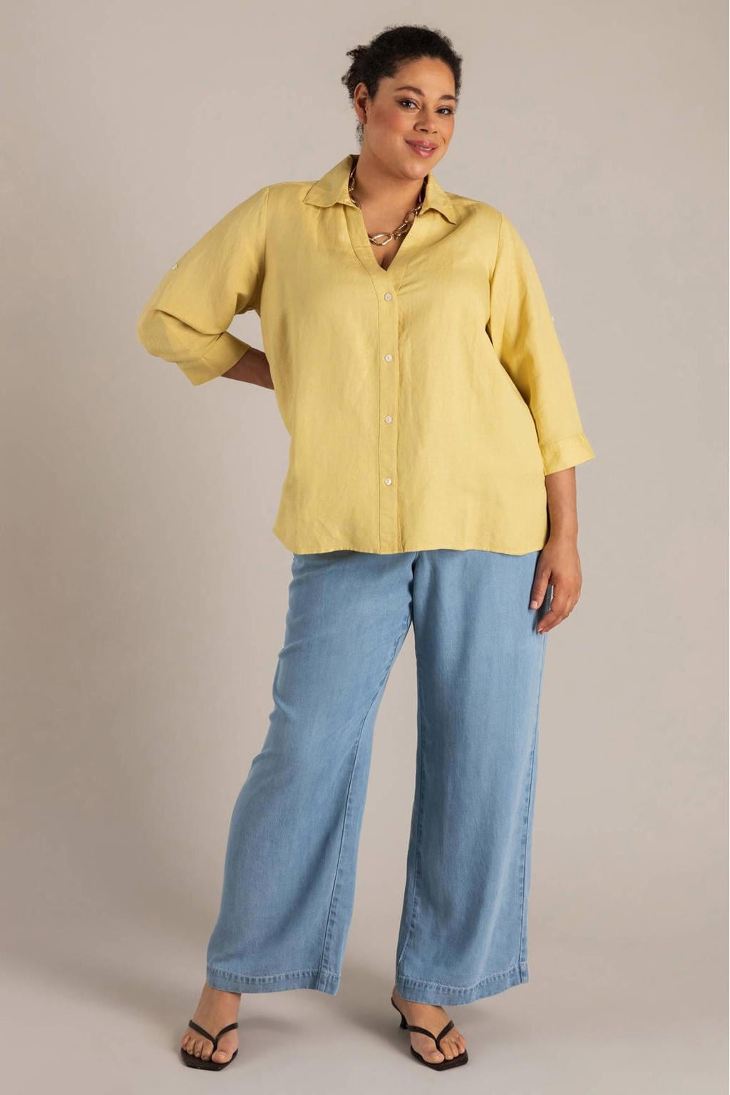 Yest Curve blouse met linnen geel