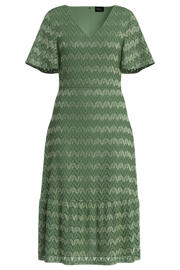 thumbnail: Groene dames s.Oliver BLACK LABEL midi jurk van polyester met grafische print, korte mouwen en V-hals