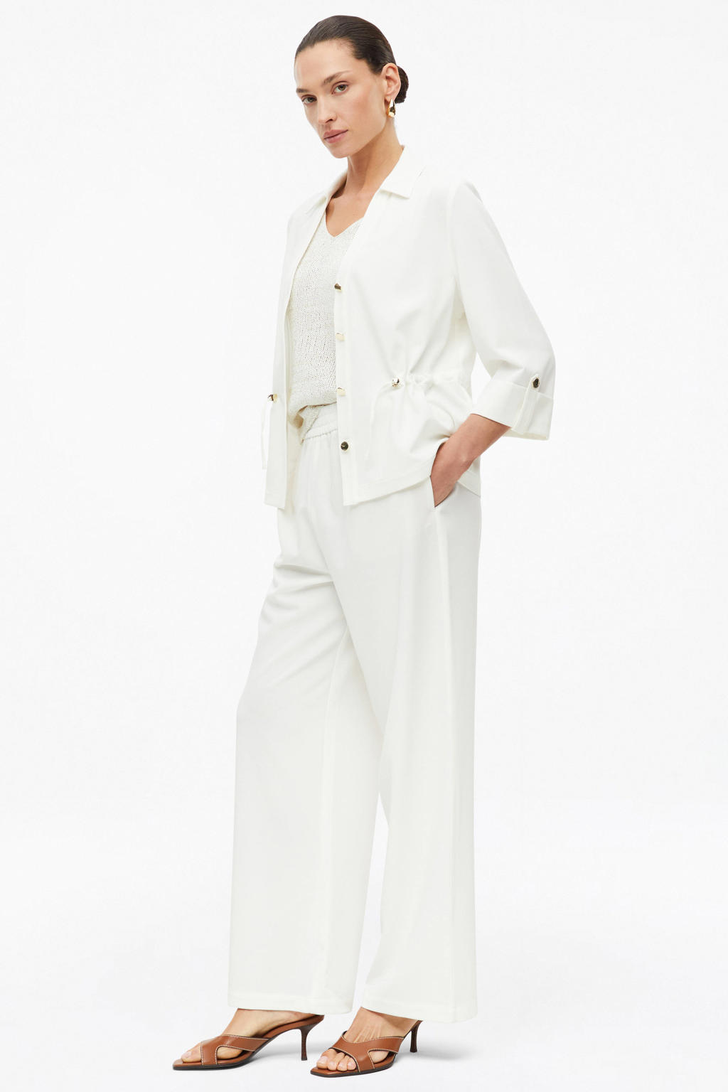 Witte dames s.Oliver BLACK LABEL wide leg regular waist broek met effen