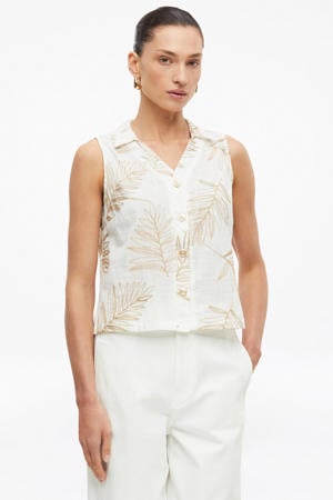 regular fit blouse met liggende kraag en borduursels - wit
